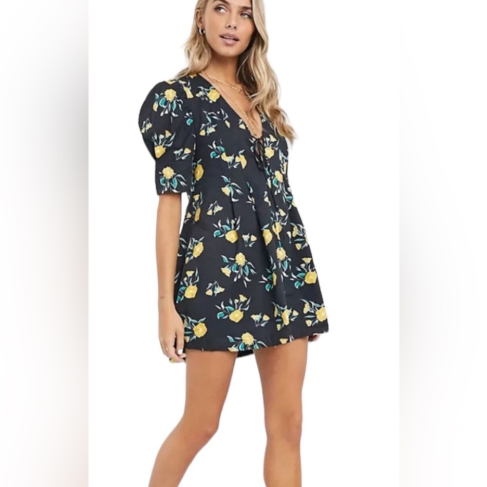 Free People Adelle Black Combo Floral Tunic Dress